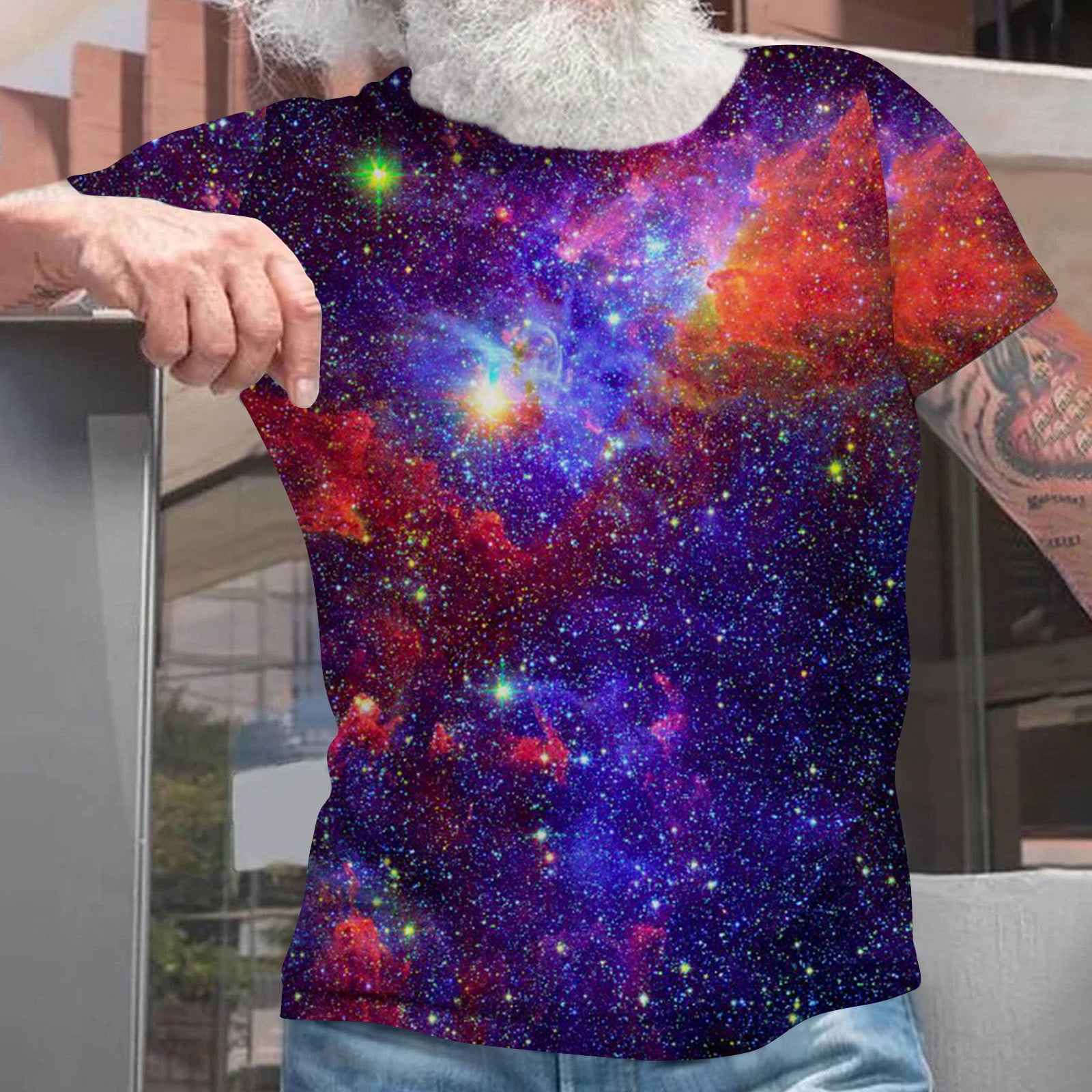 Penkiiy Galaxy Printed Shirt Men s Shirts Unisex 3D Graphic Print Fashion T Shirts for Adults Teens Novelty Casual Tee Tops XL Purple Walmart