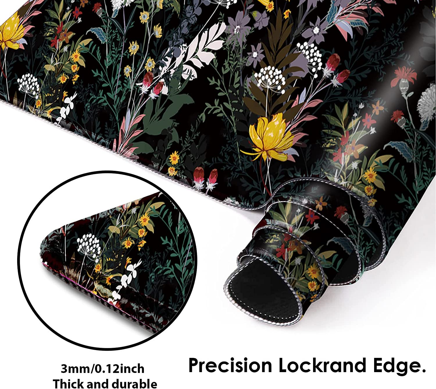 Gaming Mouse Pad XXL XL Large Mouse Pad Mat Long Extended Mousepad Desk Pad Non-Slip Rubber Mice Pads Stitched Edges Thin Pad (31.5x11.8x0.12 Inch)-Weed Wildflower