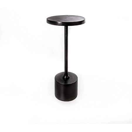 Quality Home Contemporary Cast Aluminum Pedestal Round Drink Side Table, 10”W x 24”H, Antique Black