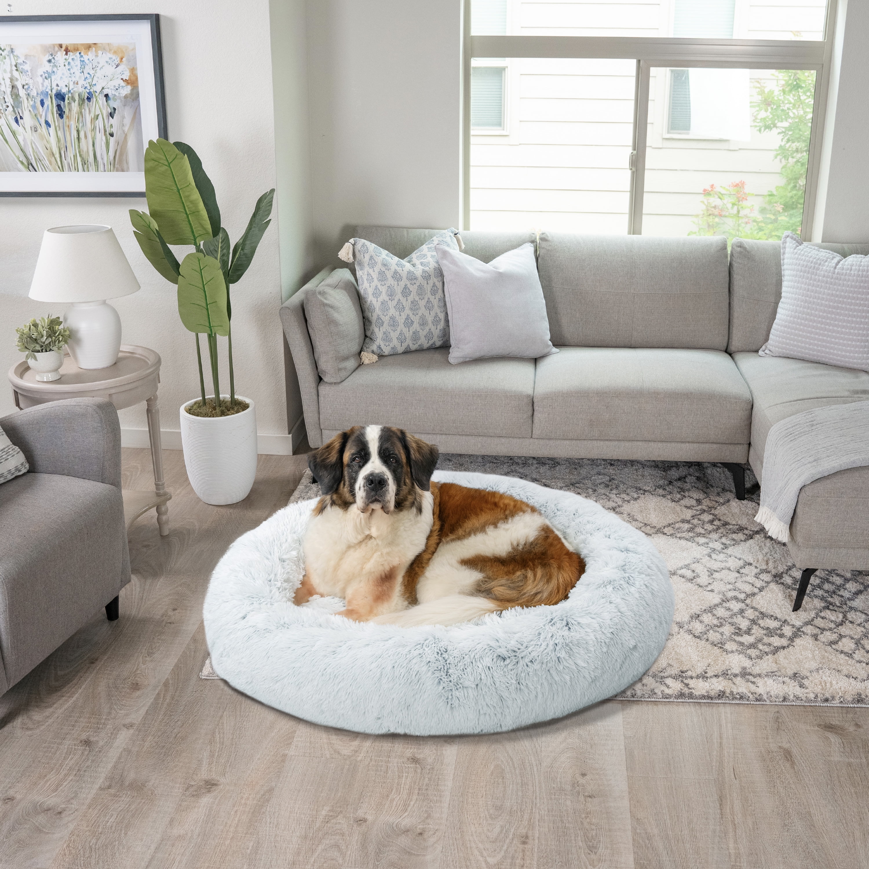 Best Friends by Sheri The Original Calming Donut Dog and Cat Bed in Shag Fur Frost, Extra Large 45x45"