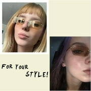 FEISEDY Retro Small Narrow Rimless Sunglasses Clear Eyewear Vintage Rectangle Sunglasses for Women Men B2643