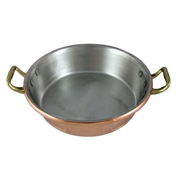 Pure Copper Hammered Paella Pan Flat Round Skillet 33 cm Dia With Brass Handle 