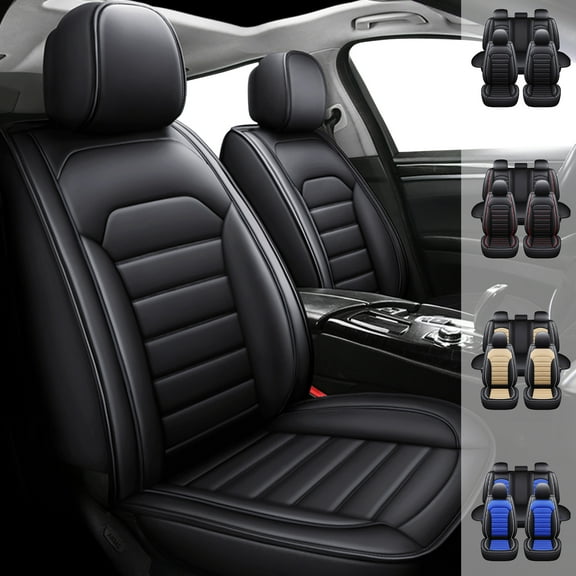 Car Seat Cover Fit for Ford Fusion 2010-2025, 5-Seat Breathable Faux Leather Automotive Cushion Protector for EcoSport Edge Fiesta Mondeo Black