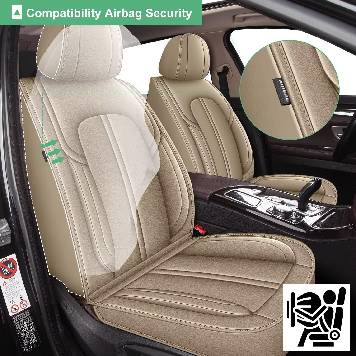 DIKSOAKR Car Seat Covers Fit for Ford F-150 2009-2025: First Row 2PCS Faux Leather Seat Covers Waterproof Automotive Seat Cushion Protector(2 Seats,Beige)