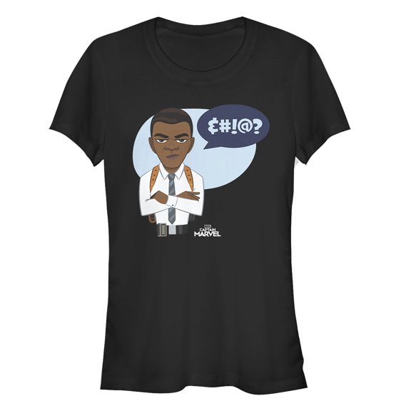 Junior's Marvel Captain Marvel Nick Fury Speech Bubble Graphic Tee Black X Large