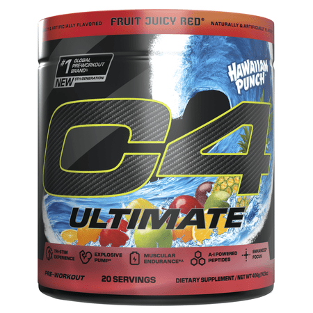 C4 Ultimate Pre-Workout Powder, Hawaiian Punch Fruit Juicy Red, 20 Servings