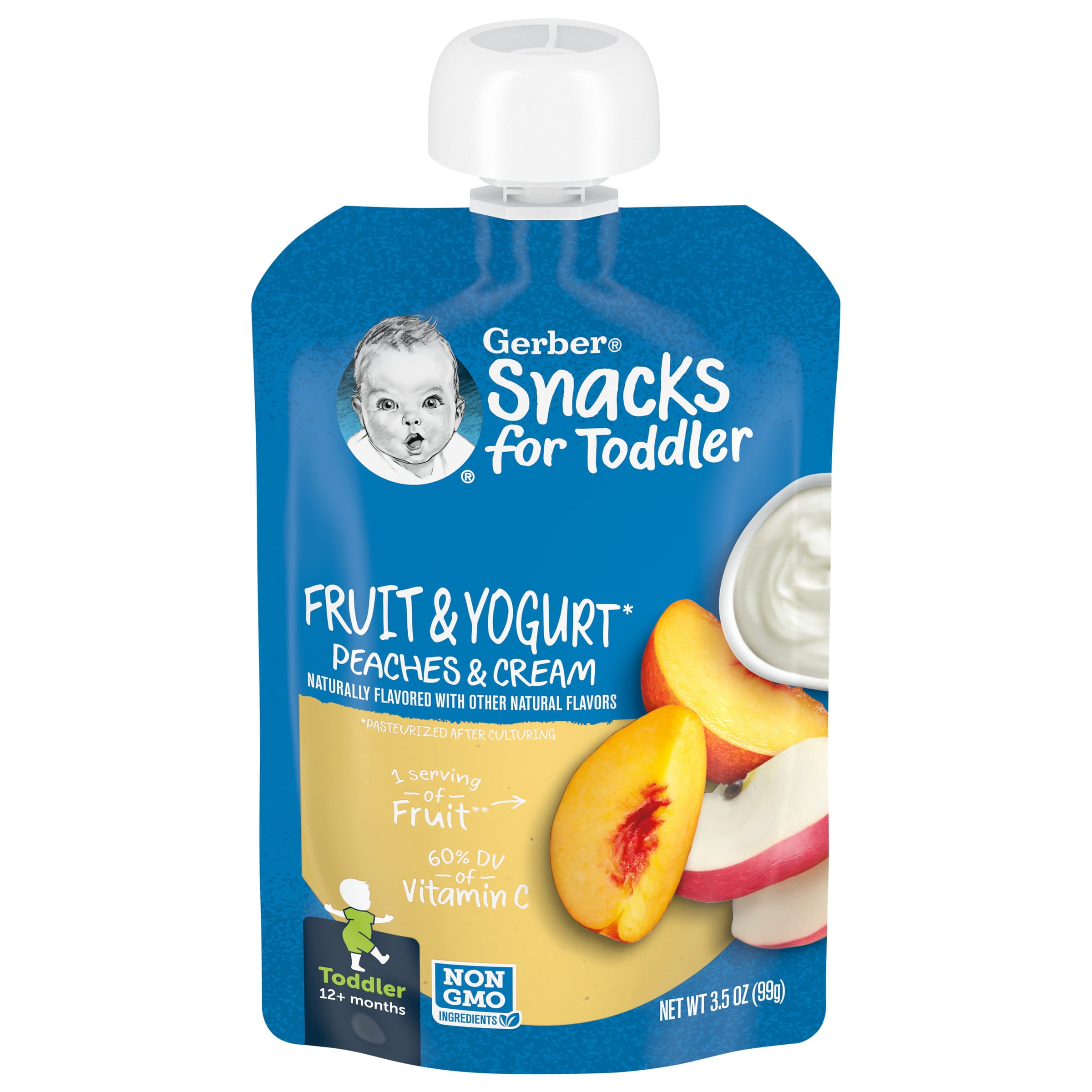 Gerber Snacks for Toddler, Fruit and Yogurt Peaches and Cream, 3.5 oz Pouch (12 Pack)
