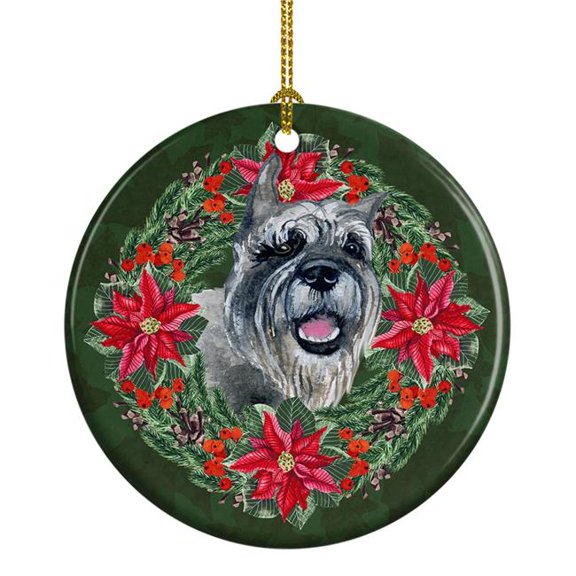 Schnauzer Poinsetta Wreath Ceramic Ornament 2.8 in x 2.8 in