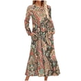 thumbnail image 2 of QUNYINEY Women Dresses Casual Vintage Long Sleeve A-Line Dress Crew Neck with Pockets Flowy Maxi Dresses, 2 of 5