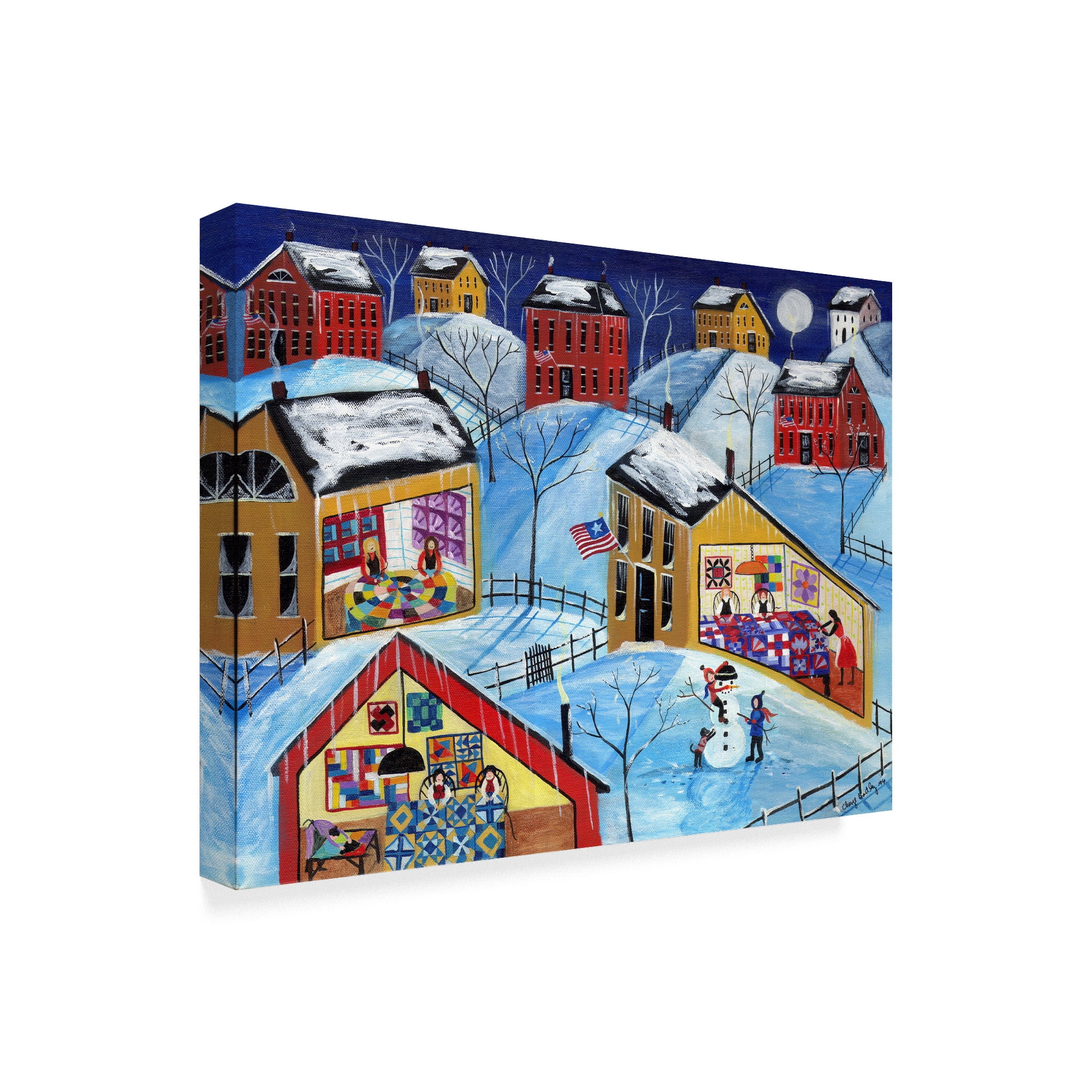 Trademark Fine Art 'Winter Moon Quilter Village' Canvas Art by Cheryl Bartley