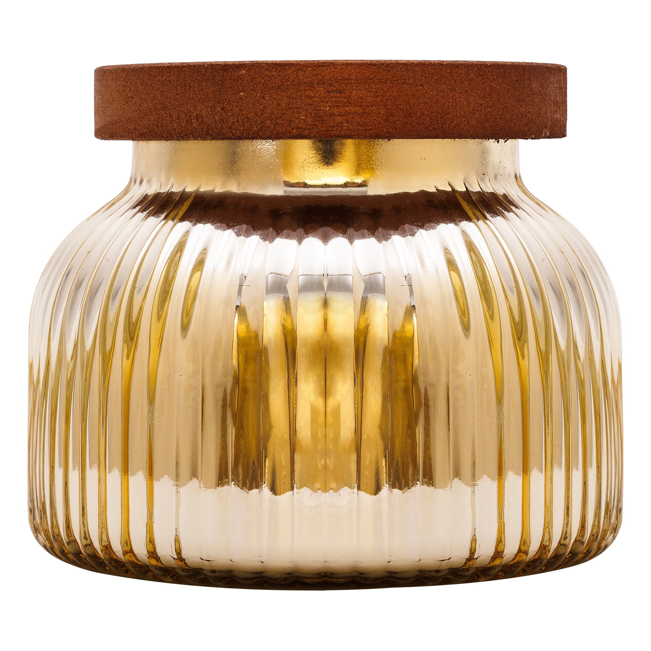 Better Homes & Gardens Pumpkin Snickerdoodle Swirl Scented Cotton 2-Wicks Ribbed Mecury Glass Jar Candle with Wooden Lid 18oz