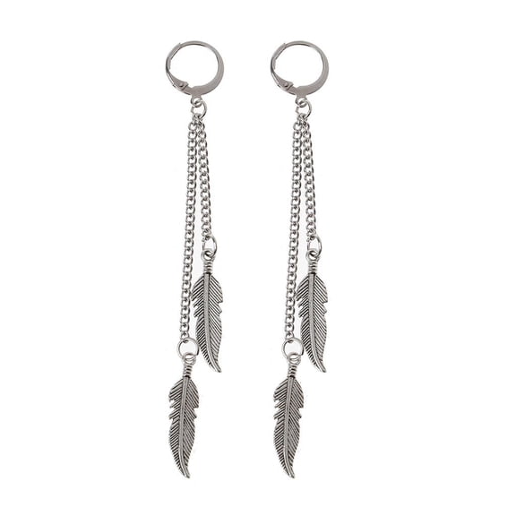 Osdhezcn Classic Dangle Earring for Titanium Steel Feather Pendant Hoop Earrings for Dati