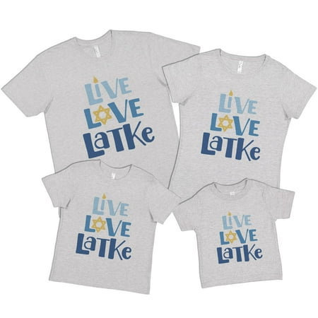 

7 ate 9 Apparel Matching Family Happy Hanukkah Shirts - Live Love Latke Grey T-Shirt 6 Months