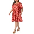 thumbnail image 4 of Agnes Orinda Women's Plus Size Mother's Day Sundress Floral V Neck Short Sleeve Beach Vacation Summer Midi Dress with Pockets 2X Red, 4 of 6