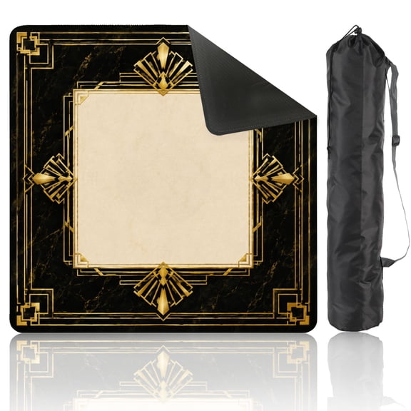 Mahjong Mat 31.5" x 31.5" Non-Slip Noise Reduction Art Deco Frame Gold American Table Mat for Mahjong Tiles Dominoes Card Board Game Gifts