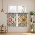 thumbnail image 2 of Vintage Daisy Floral Kitchen Curtains 45" Length, Spring Flowers Botanical Leaves Checkered Wooden Tiers Curtains for Bathroom Bedroom Cafe, Light Filtering Window Treatment Drapes 2 Panels 42"Wx45"L, 2 of 8