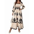 thumbnail image 3 of Women Fall Wedding Guest Dresses Boho Floral Long Sleeve V Neck Flowy Elegant Maxi Dress Beach Clothes Color XL, 3 of 8