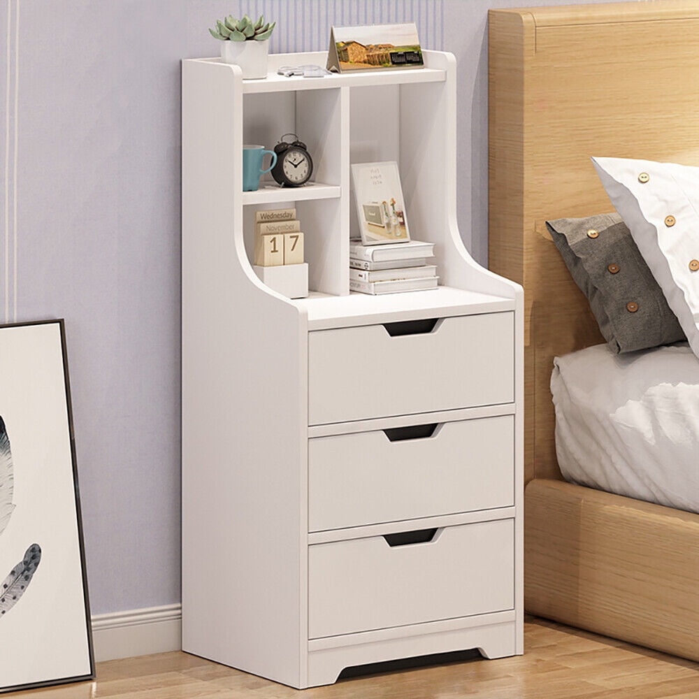 Modern Nightstand High Bedside Table, Multifunctional Bedside