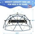 thumbnail image 4 of Climbing Dome,10FT Dome Climber with Hammock, Outdoor Play Equipment for 3 to 10 Children, Supports Jungle Gym up to 1,000 lbs, Rust Resistant, Easy to Assemble, Gift for Kids, Blue+White, 4 of 9