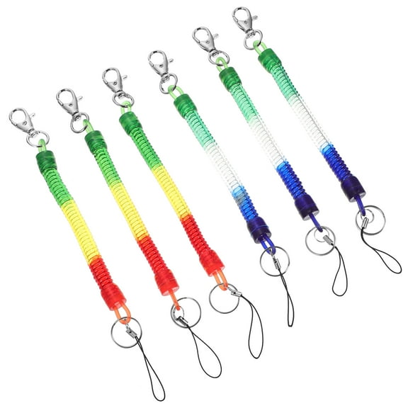 KONTONTY Retractable Keychain Coil Spring Metal Key Chain TPU 6Pcs
