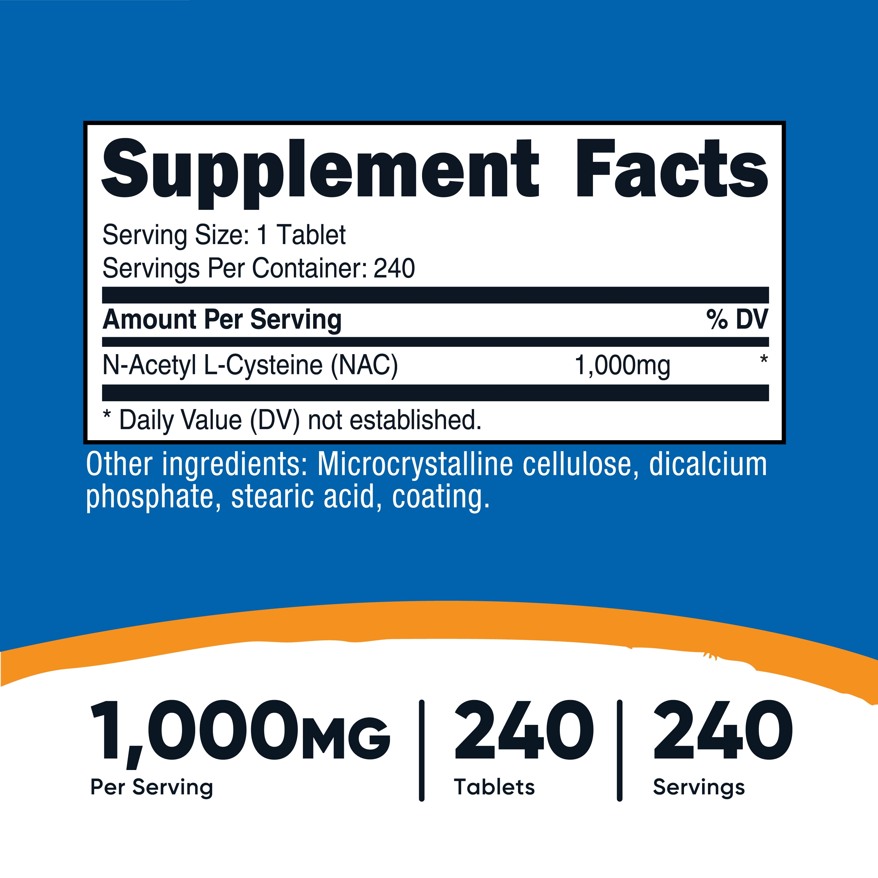 Nutricost N-Acetyl L-Cysteine (NAC) 1000 mg, 240 Vegan Tablets - GMO Free, Gluten Free, Vegetarian Supplement