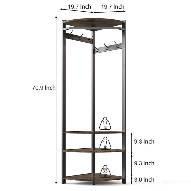 BeesClover Freestanding Corner Coat Rack with Shelves and Bench for Entryway
