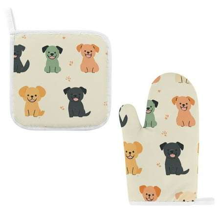 

ZZZHY Cute Dog Print-271 Oven Mitts and Pot Holders Sets Heat Resistant Oven Gloves Cute Kitchen Mitts for Oven 2-Piece Baking Gloves Set for Cooking Grilling Baking
