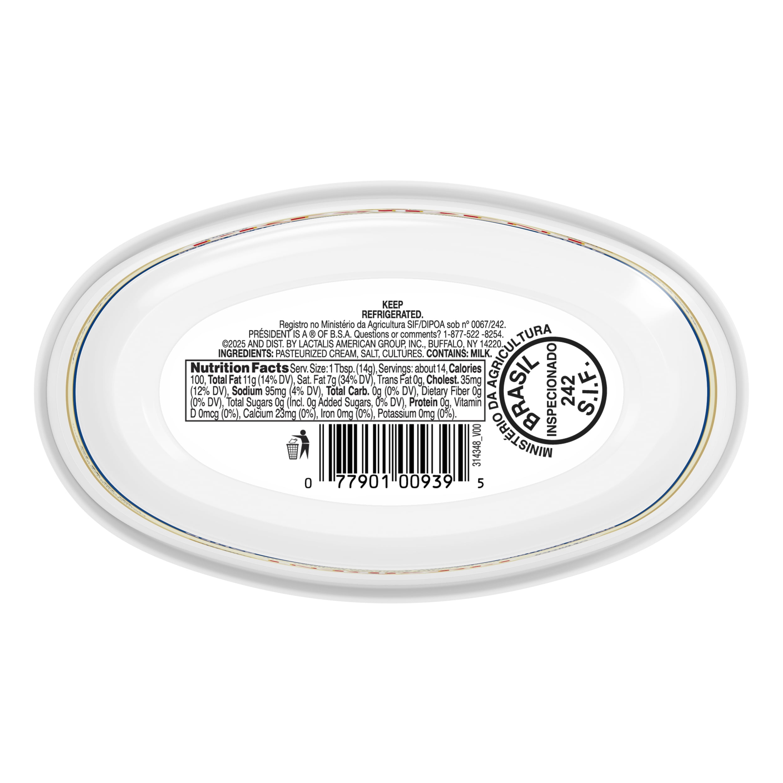 President Imported Salted Butter Tub, 7 oz, 1 Count (Refrigerated)
