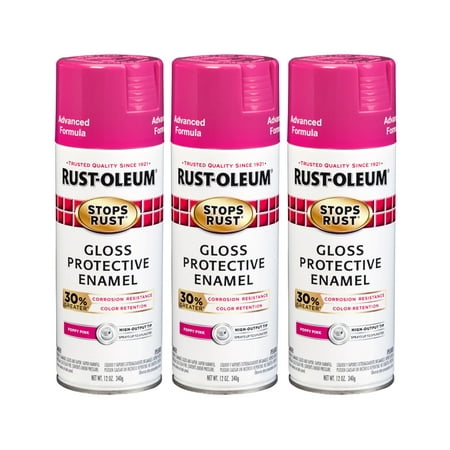 (3 Pack) Rust-Oleum Stops Rust Advanced Gloss Poppy Pink Protective Enamel Spray Paint, 12 (Best Enamel Paint For Metal)