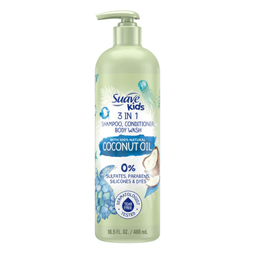 Suave Kids Naturals 3-in-1 Shampoo Conditioner & Body Wash with Coconut Oil, No Tears, 16.5 oz