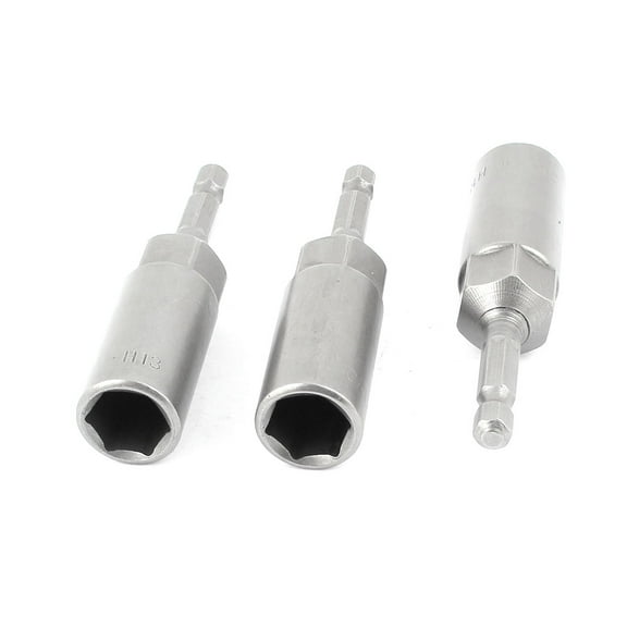 Unique Bargains Gray Drill 3" Length 13mm Wide Head Hex Nut Drivers Socket Bit 3 PCS