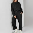 thumbnail image 4 of ibuvkizy Two Piece Sets for Womens Fashion Casual Long Sleeved Drawstring Solid Color Commuting Pants Set Black,XXXL, 4 of 8