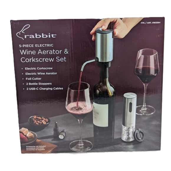 Juego de herramientas para vino Rabbit Electric de 5 piezas con aireador y sacacorchos