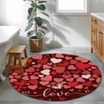 thumbnail image 4 of Happy Valentine's Day Washable Round Area Rug 4 ft, Simple Red Pink Love Heart Red Background, Soft Non Slip Rugs Stain Repellent Indoor Felt Carpet for Living Dining Room Bedroom Home Office, 4 of 9