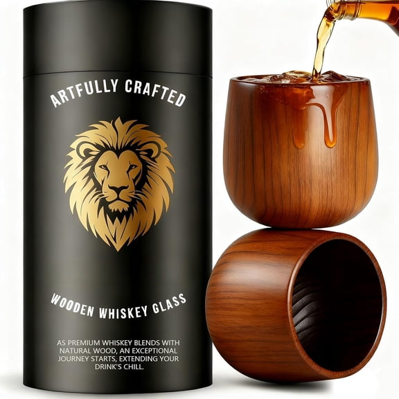 2 Pack Charred Wooden Bourbon Drinking Glass Bourbon Gifts for Men | Oak Old Fashioned Whiskey Tumbler For Dad | Great Whiskey Gifts for Men Who Have Everything