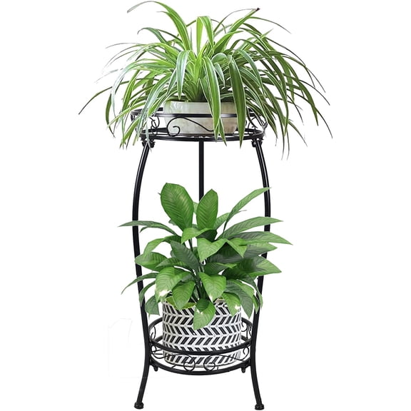 Plant Stand Indoor Outdoor 2 Tier 27" Tall Metal Potted Holder Flower Pot Stand Heavy Duty Plant Shelf Rustproof Iron Multiple Plant Round Supports Rack for Planter Corner Garden Balcony Patio