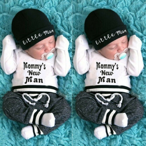 Newborn Infant Baby Boy Mommy´s New Man Long Sleeve Romper Outfit