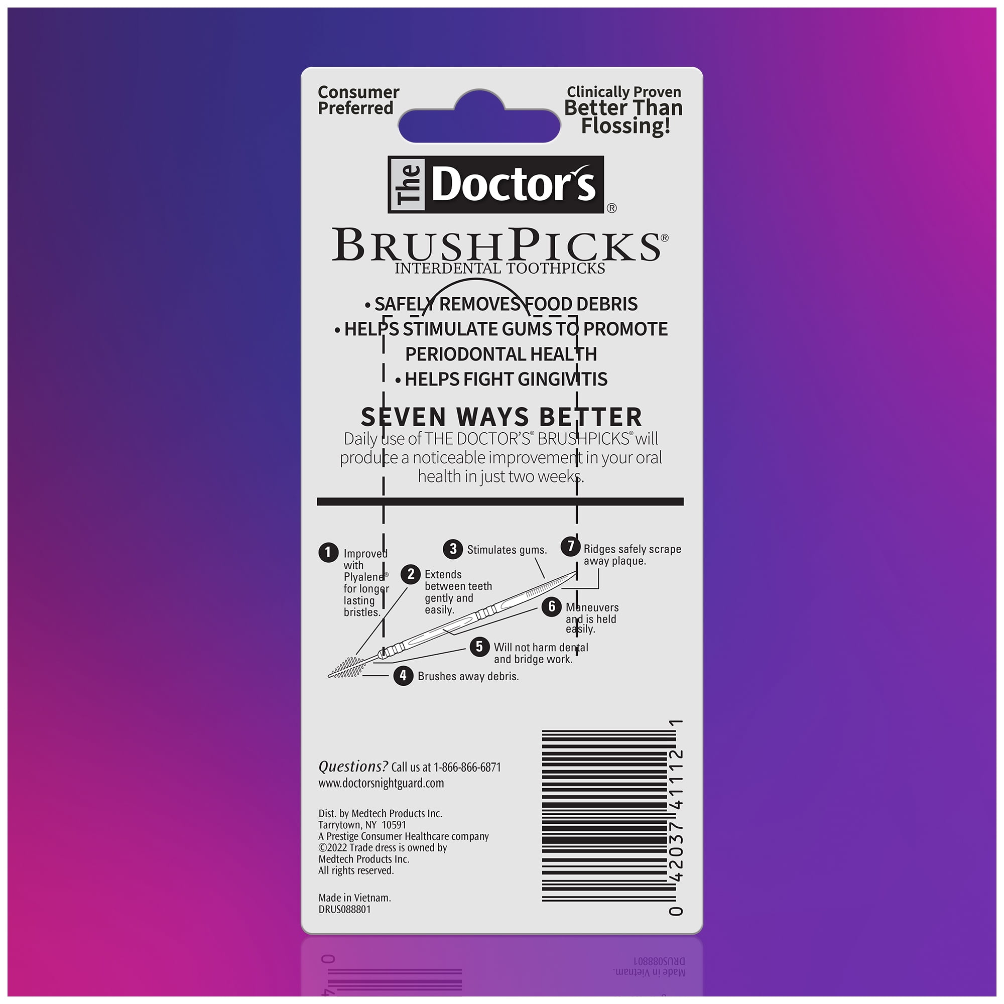 The Doctor’s BrushPicks, Interdental Brushes and Dental Pick 2-in-1, Plaque Remover for Teeth, 120 Toothpicks, 1 Pack