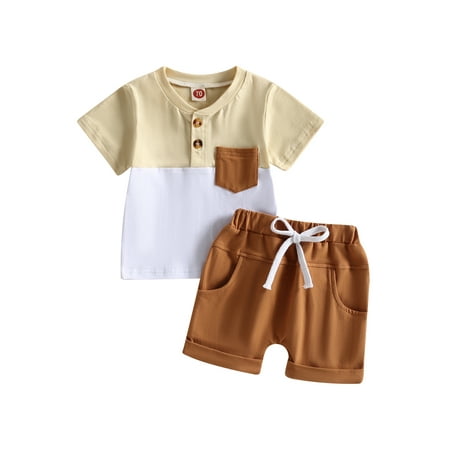 

Baby Boys Shorts Set Short Sleeve Patchwork T-shirt with Elastic Waist Shorts Summer Outfit
