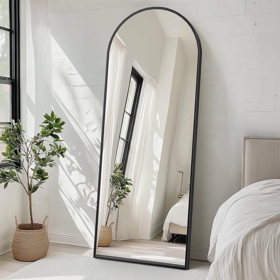 Black 71x26" Arch Full-Length Mirror with Stand - Bedroom/Dressing Room