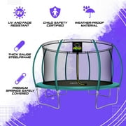 Machrus Moxie Pumpkin-Shaped Outdoor Trampoline Set with Premium Top-Ring Frame Safety Enclosure, 14 FT - Dark Green