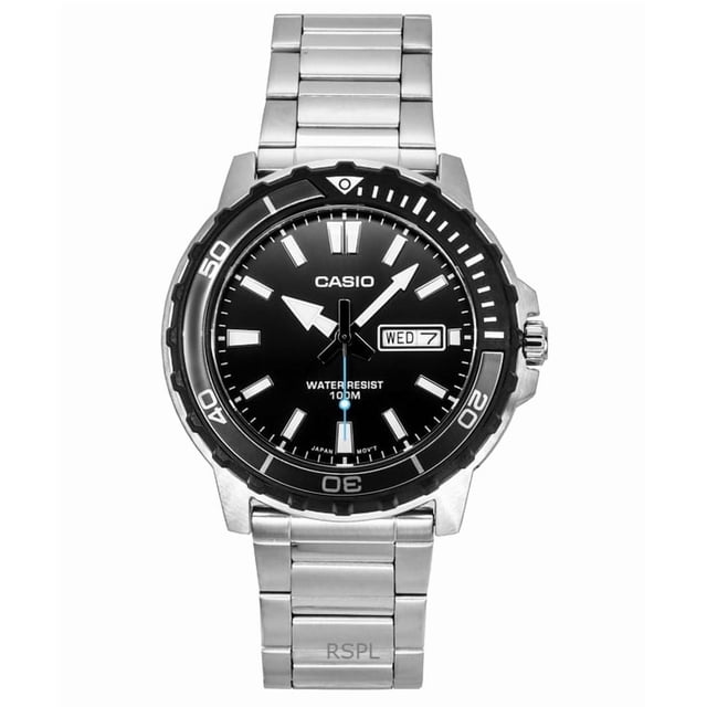 Casio Reloj Estándar Analógico de Acero Inoxidable con Esfera Negra de Cuarzo MTD-125D-1A3V para Hombre con 100 M de Autonomía