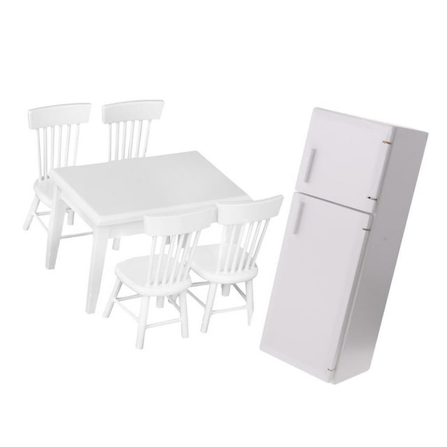 1/12 Casa de Muebles de Cocina Accs Refrigerador Moderno Y de Sillas de