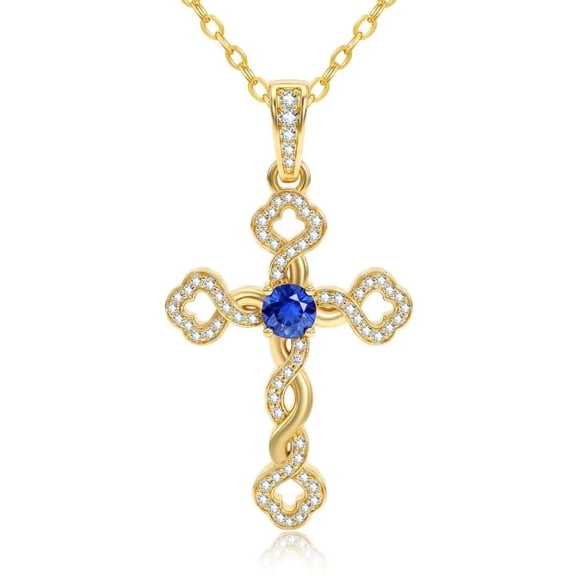 14K Yellow Gold Plated Twisted Cross Necklace for Women