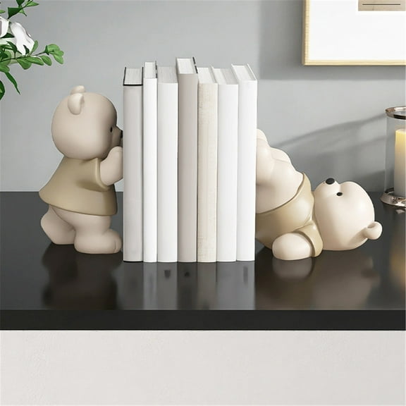 Toyeng, Desktop Dress Up, Cute Bear Decorative Bookends 1 Pair Resin Non Slip Housewarming Multifunctional The Bear Bookcase Trinket, 2 Cute Bear Bookends Beige One Size