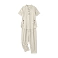 thumbnail image 5 of Cekizud 2 Piece Sets for Women Linen Blend Short Sleeve Tunic Top and Wide Leg Pants Casual Outfits Sets,Sizes S-3XL, 5 of 5