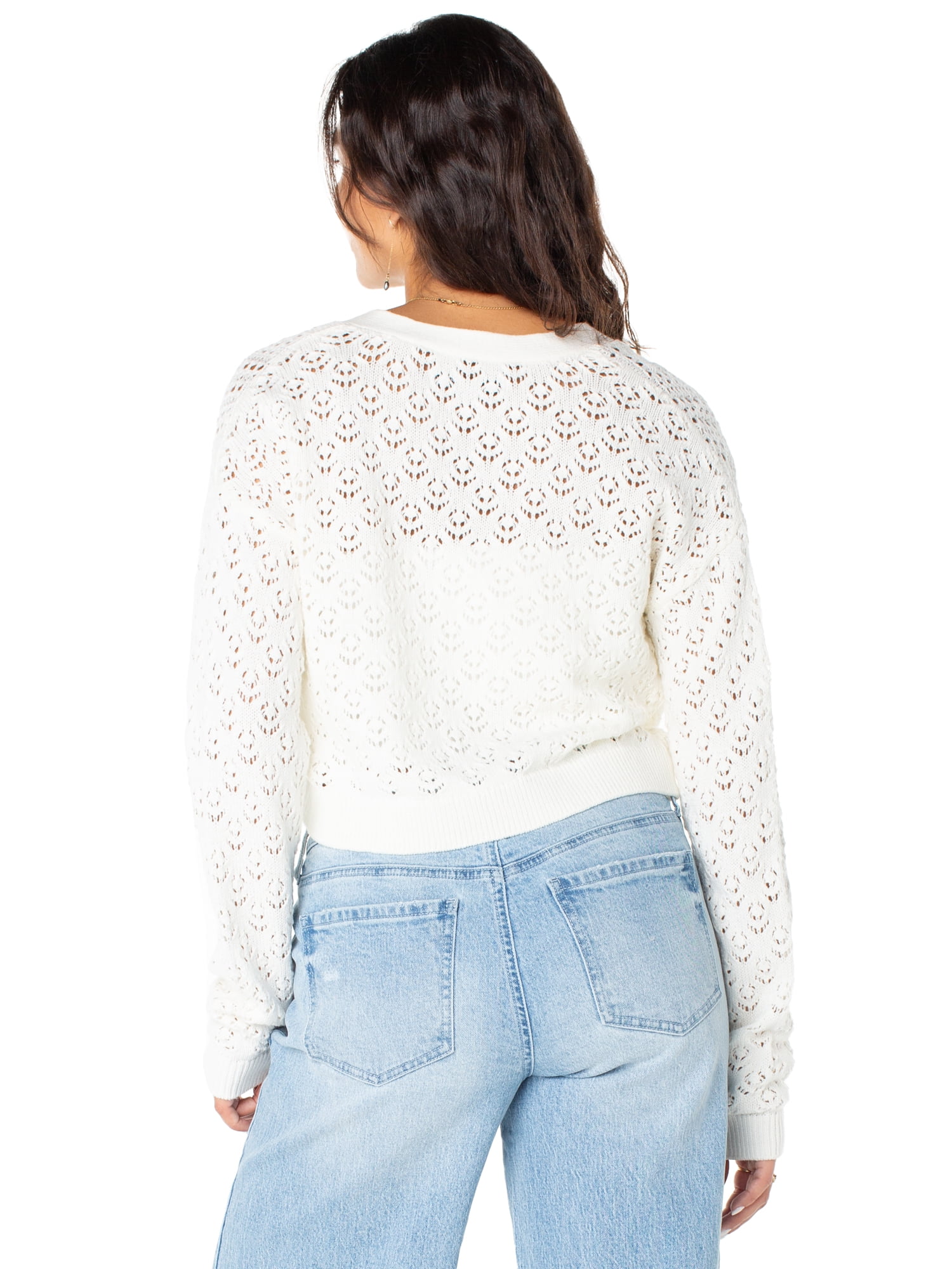 Celebrity Pink Women's and Women's Plus Tie Front Crochet Cardigan, Sizes XS-XXXL