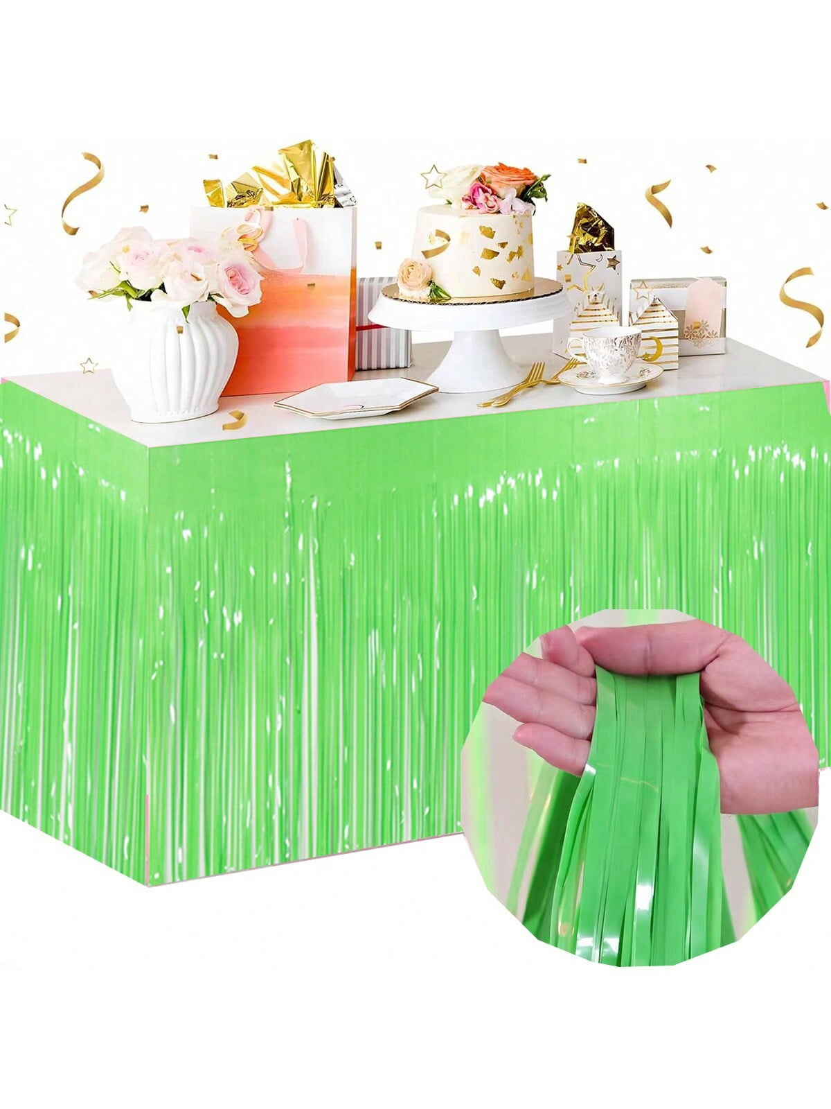 2 Jupes De Table Frange Métallique Or - 29x108 Pouces - Pour Fêtes, Mariages, Mardi Gras - Adhésif Inclus