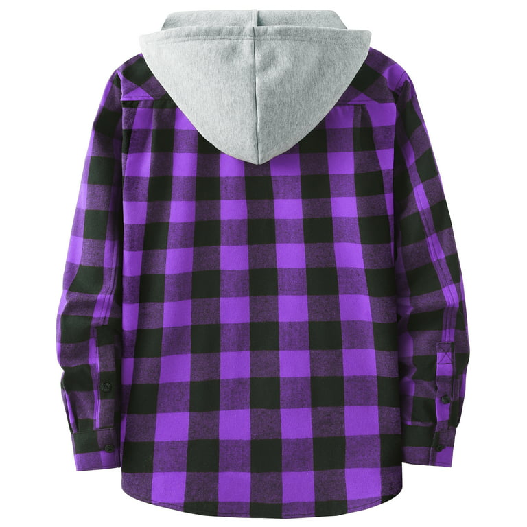 Swisswell Mens Flannel Hoodie Shirts Casual Long Sleeve Hoodie Shirt Jacket for Men Button Down Flannel Plaid Shackets with Hood Purple 2XL, Men's