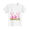 thumbnail image 4 of SERTG Girls Easter Bunny Print Short Sleeve T Shirt Soft Breathable Crew Neck Tee Casual Regular Fit Lightweight Comfortable Fashion Top Cute Easter Holiday T Shirt(White,3-4Years), 4 of 5